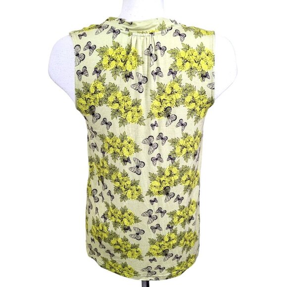 Womens Blouse Tank Top Butterfly Print Size S Yellow Sleeveless Carolina Belle - Picture 5 of 8